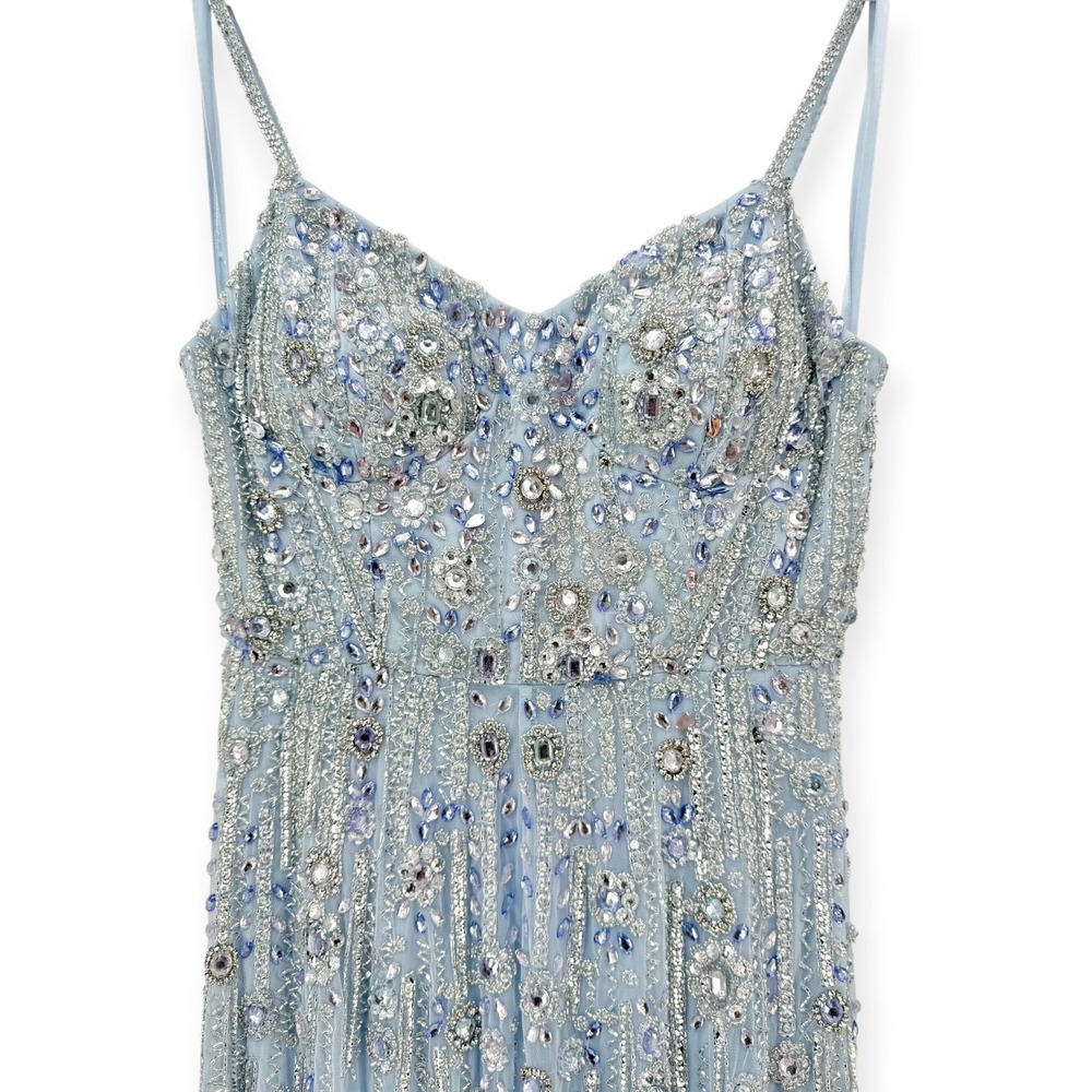Mac Duggal Blue Rhinestone Embellished Sweetheart Neck A-Line Gown $798 Size 8 - Picture 6 of 11